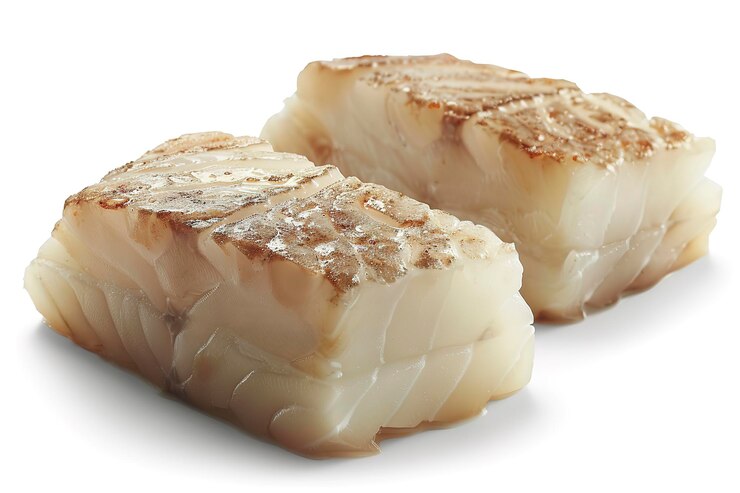 Cortillas de pescado crudo aisladas sobre un fondo blanco a toda profundidad de campo