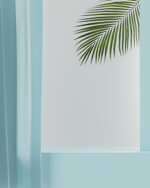 Cortina azul de tampo de mesa azul para colocação de produto fundo branco renderização 3D