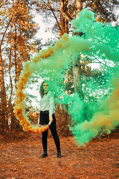 Foto cortina de fumaça na floresta.