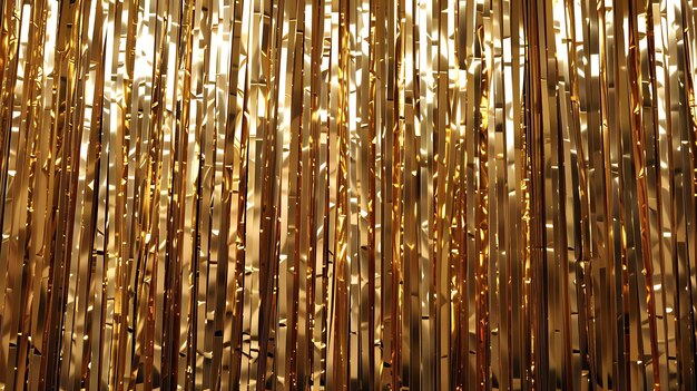 Cortina de papel de alumínio dourado, faixas metálicas brilhantes, pano de fundo para ocasiões festivas