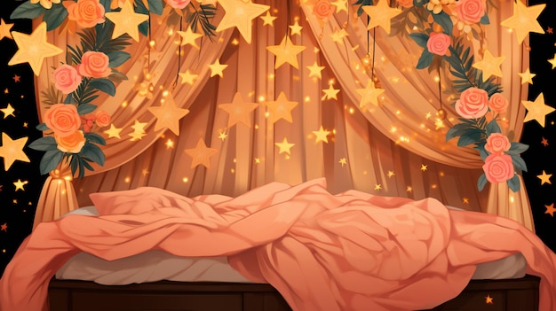 una cortina con una estrella que dice "estrella" en la parte superior.