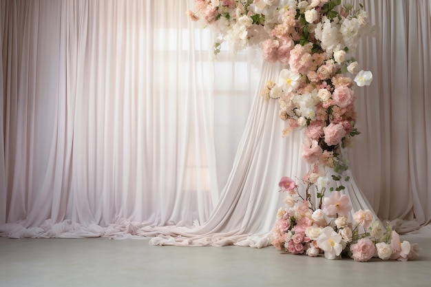 una cortina de flores rosas y blancas