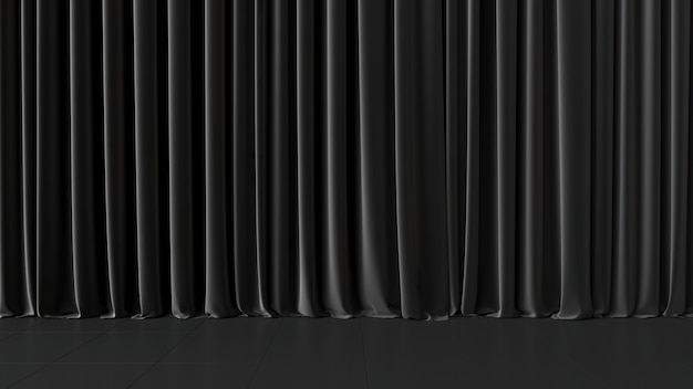 Foto cortina negra oscura minimalista y elegante en la pared negra. imagen 3d