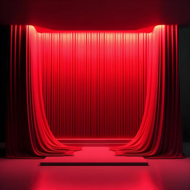 Una cortina roja está frente a un fondo negro.