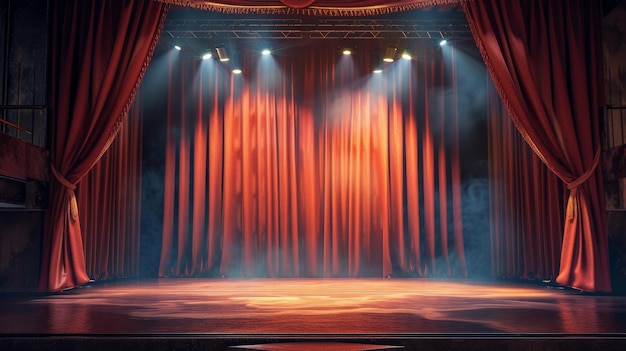 Foto cortina de teatro y escenario con iluminación dramática