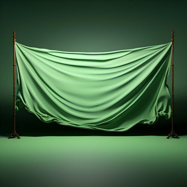 Foto cortina verde sobre un fondo oscuro representación 3d dibujo digital por computadora