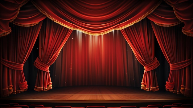 cortinas de cine de teatro vectorial con foco de luz ilustración vectorial cortinas rojas de teatro de foco