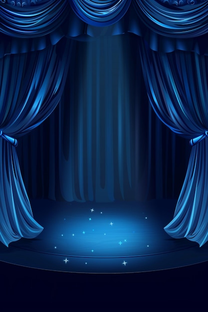 Cortinas de teatro azuis escuras com holofotes no palco modelo de cortinas teatrais