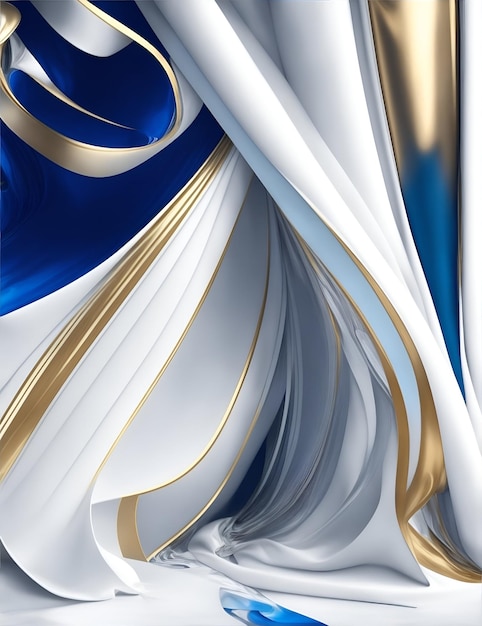 cortinas em ouro branco prateado e ilustração abstrata de cores azuis