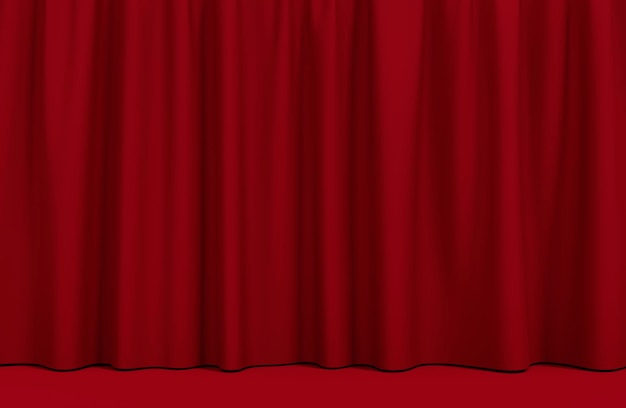 Cortinas de frambuesa con brillo satinado y piso rojo Cortinas de color rojo oscuro en el cine de teatro 3d render