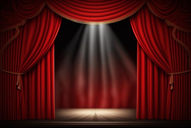 Cortinas rojas del escenario del teatro mágico Show Spotlight Generative AI