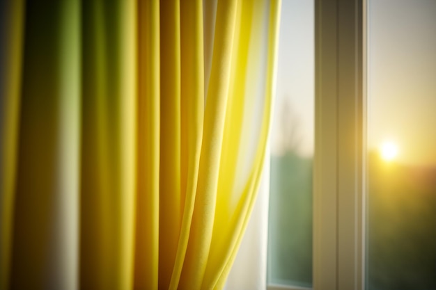 Cortinas vibrantes de ombre limão adornam as janelas dos quartos