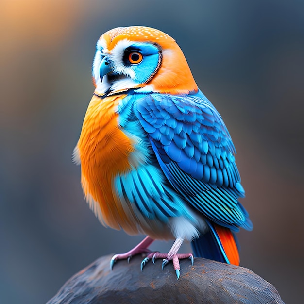 Coruja em cores azul e laranja