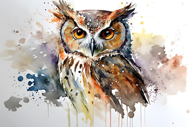 Coruja em estilo de pintura em aquarela