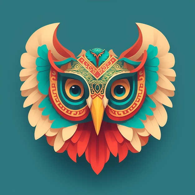 Corujas cabeça de quetzalcoatl design de ícone plano simétrico gerado por IA