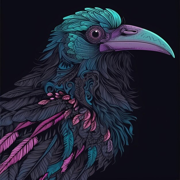 corvo preto em fundo preto estilo de gradiente