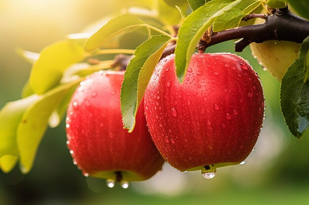 Una cosecha abundante de manzanas rojas en una rama