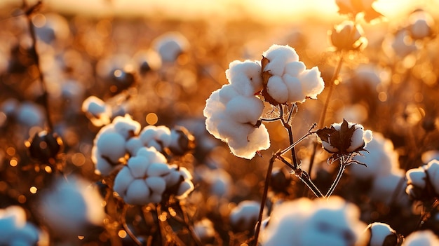 Foto la cosecha de algodón en el campo se centra selectivamente