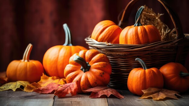 Cosecha de calabaza de otoño en una canasta.