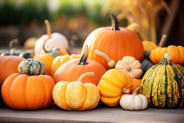 La cosecha de calabazas de otoño para Halloween y Acción de Gracias