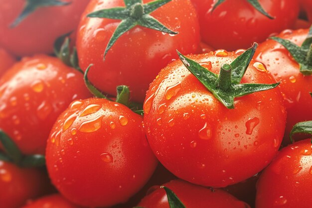 La cosecha de corazón Tomates maduros con gotas de rocío Cerrar los corazones rojos