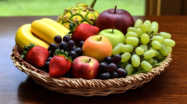 Cosecha deliciosas frutas y bayas en un plato