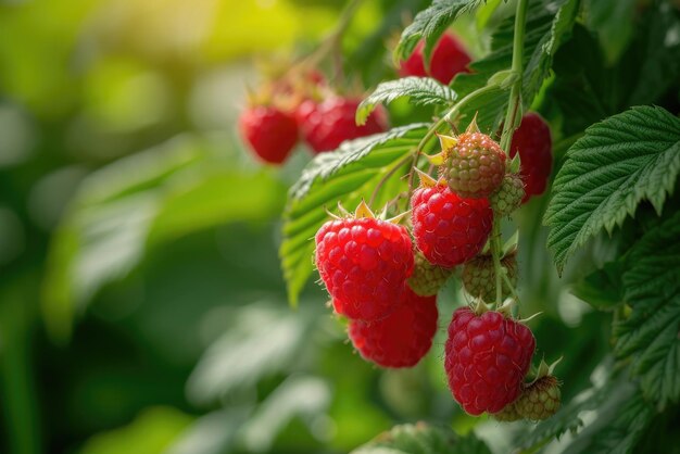 Cosecha de frambuesas en el jardín