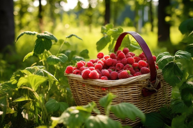 La cosecha de frambuesas en el jardín