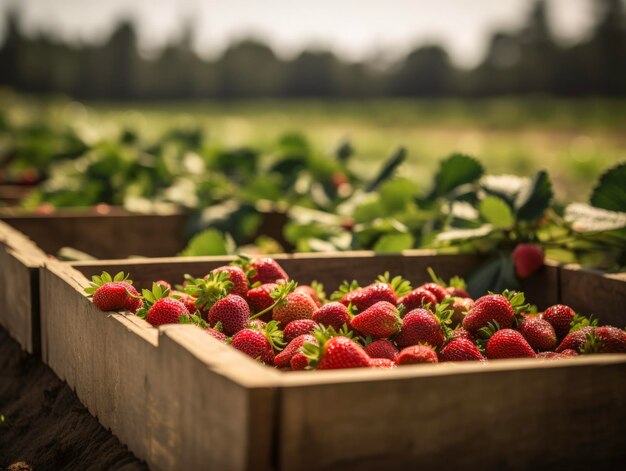 Foto la cosecha de fresas en la granja