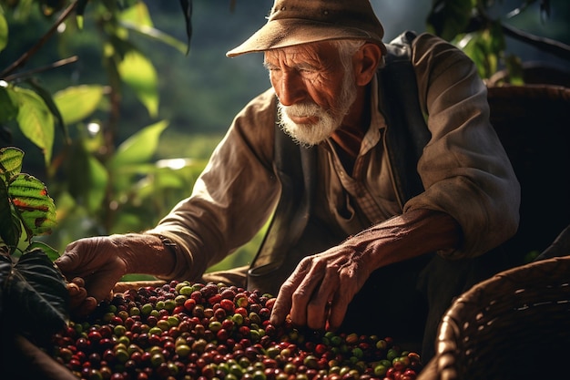 La cosecha de granos de café con experiencia