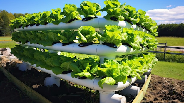 Cosecha de lechuga fresca en el jardín en estantes con luz artificial en hidropónica vegetales saludables verdes ecológicos en crecimiento producción para la venta en la tienda AI generada