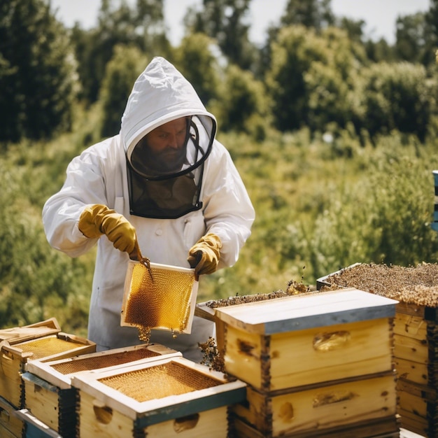 Foto la cosecha del oro de la naturaleza es una recompensa para los apicultores