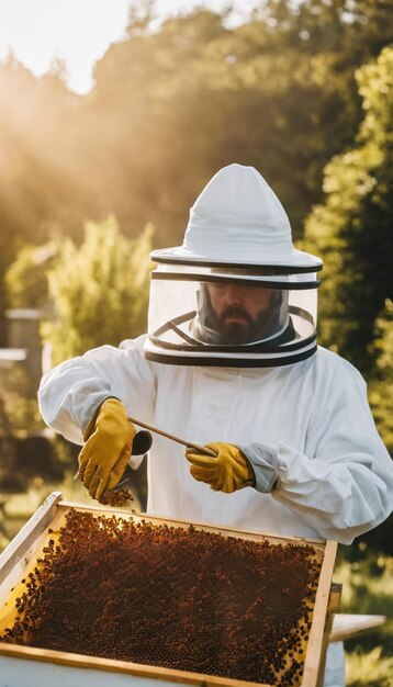 Foto la cosecha del oro de la naturaleza es una recompensa para los apicultores