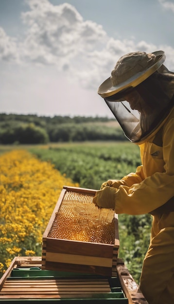 Foto la cosecha del oro de la naturaleza es una recompensa para los apicultores