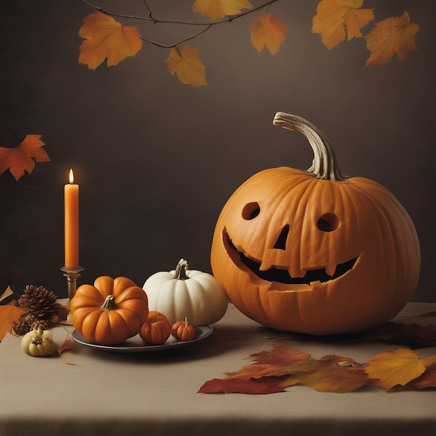 Cosecha de otoño atractiva y lista para ser tallada en una espeluznante Jacko'lantern de Halloween