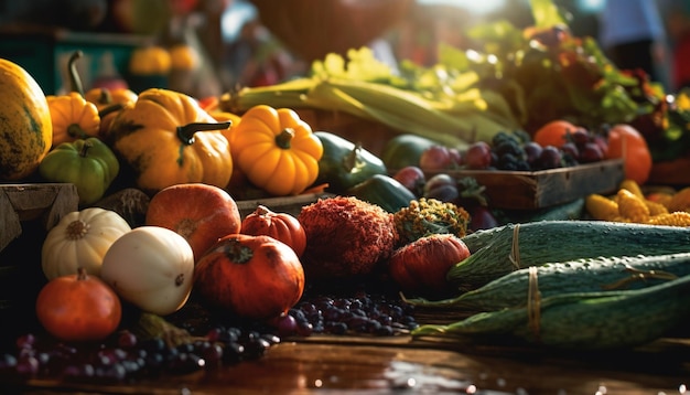 Cosecha de otoño una decoración de mesa rústica generada por IA