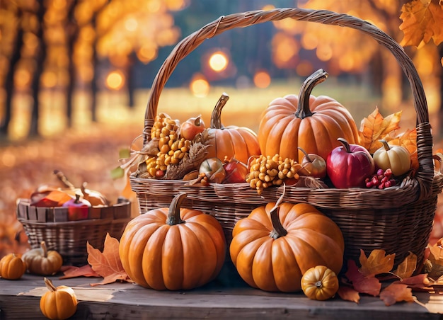 Cosecha de otoño en el parque otoñal Ambiente de Acción de Gracias