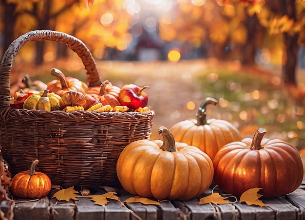 Cosecha de otoño en el parque otoñal Ambiente de Acción de Gracias