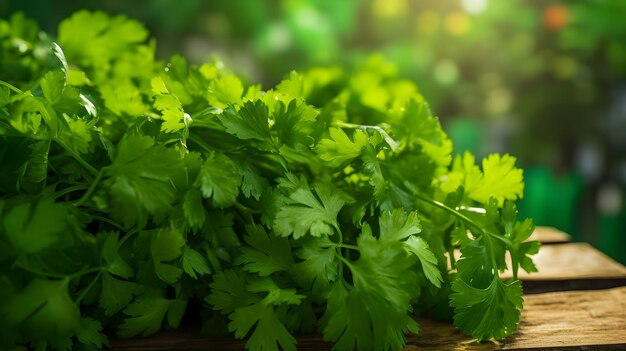 Cosecha de paquetes de cilantro fresco y aromático