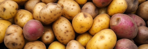 La cosecha de patatas come la pancarta de alimentos del mercado orgánico local.
