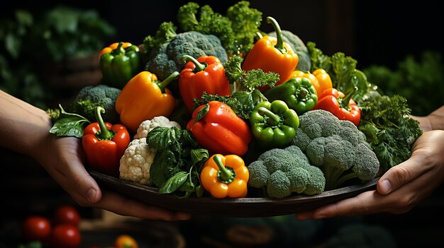 Cosecha Saludable Mano Sosteniendo Verduras Orgánicas Frescas