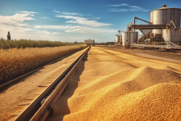 Cosecha de trigo Grano Tractor Cosechadora Un conjunto de trabajos en la etapa final de la agricultura Cultivos cosechados Fertilidad y bienestar familiar Cosecha de productos maduros y alimentos IA generativa