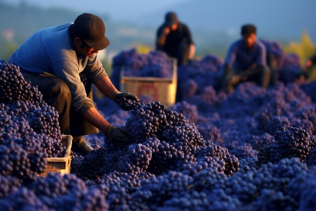 Cosecha de uvas en otoño