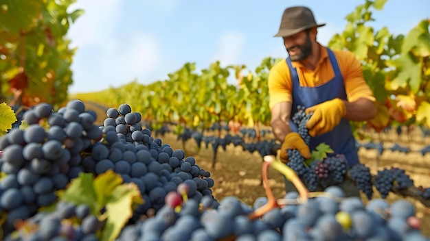 Foto la cosecha de las uvas en un viñedo concepto de la cosecha de la uva vida en el viñedo experiencia agrícola cosecha tradicional cosecha de uvas