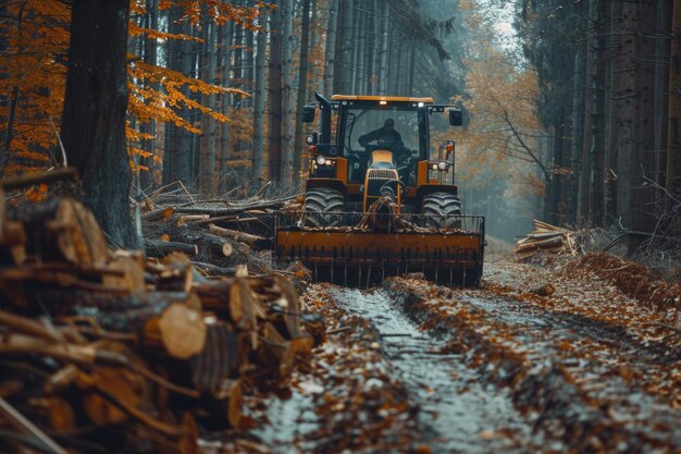 Cosechador en la cosecha forestal de madera para una fuente de energía renovable