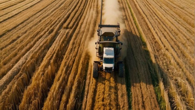 Un cosechador trabajando en un campo de trigo dorado