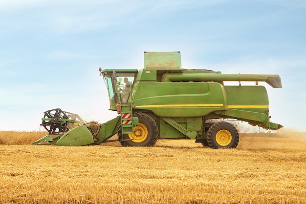 Foto cosechadora en campo de trigo