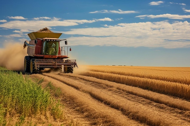 Una cosechadora en un campo de trigo.