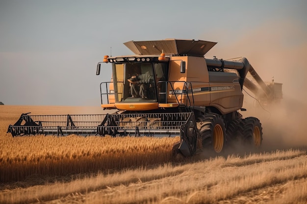 Una cosechadora en un campo de trigo.