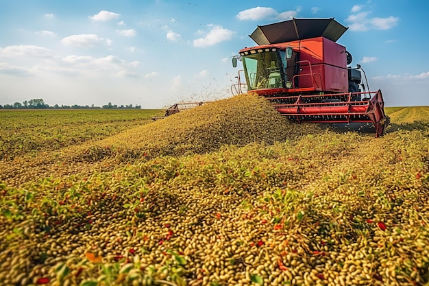 La cosechadora de campo de verduras de granja se desinstala en el remolque del tractor Tecnología moderna de cosecha agrícola El crecimiento de la tecnología agrícola y las fuerzas productivas